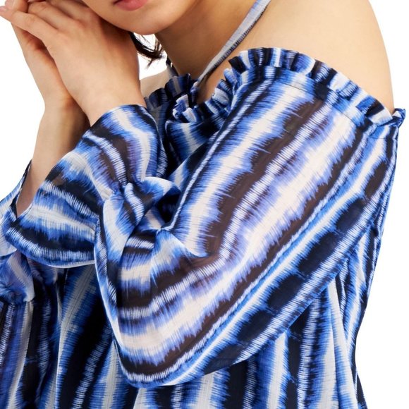 INC Off The Shoulder Halter Top Blue White Tie Dye Women's XXL NEW - Picture 3 of 7